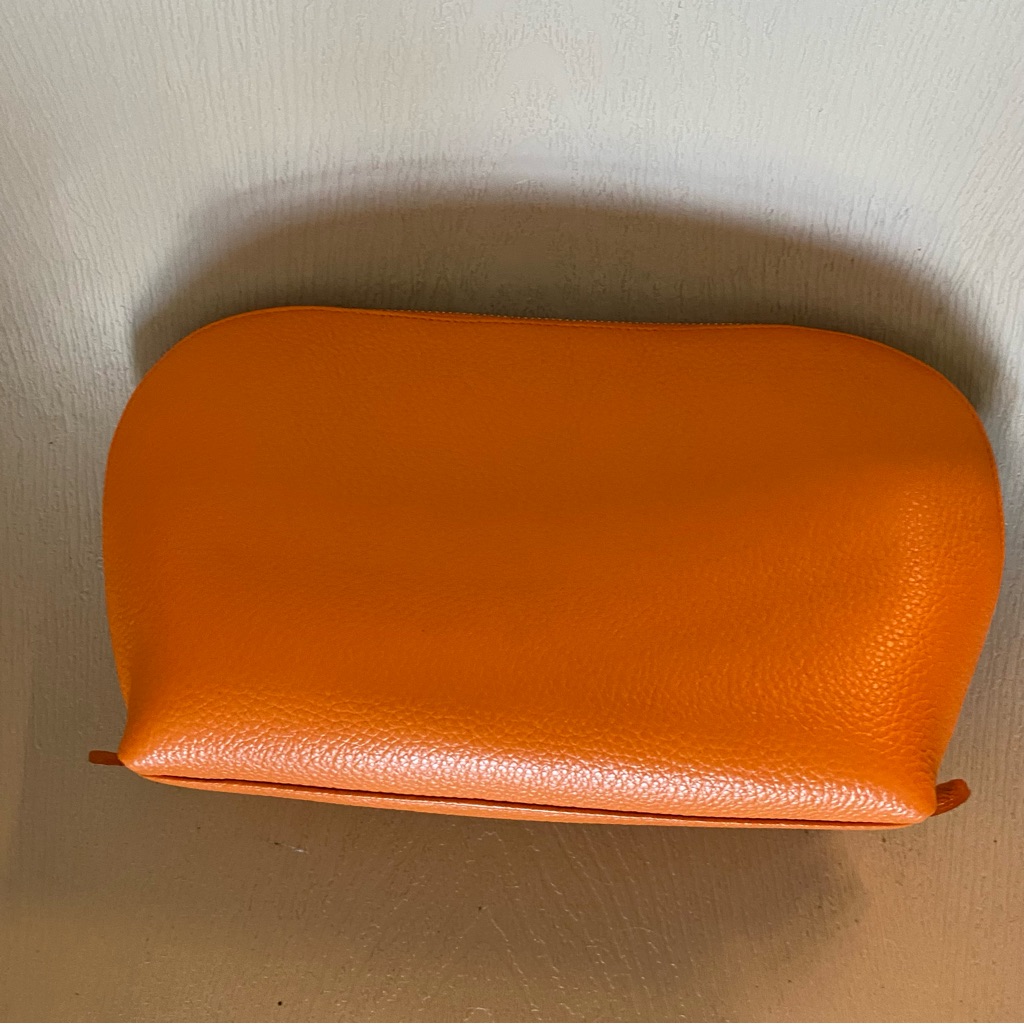 Cuyana Orange Pebble Leather Travel Case Zip Pouch Cosmetic Tech